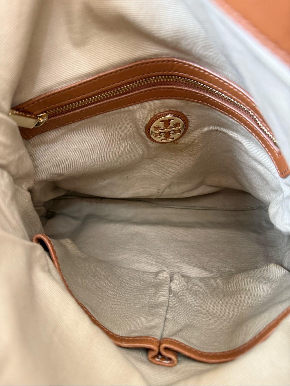 Tory Burch Dena 3-way purse Crossbody Fld Cognac Leather Y2K Clutch Shoulder Bag - Picture 8 of 14
